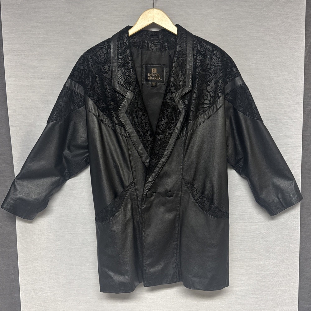 Vtg Byrnes & Baker Embossed Women's XS - Leather Blazer Coat Oversized Fit 90s